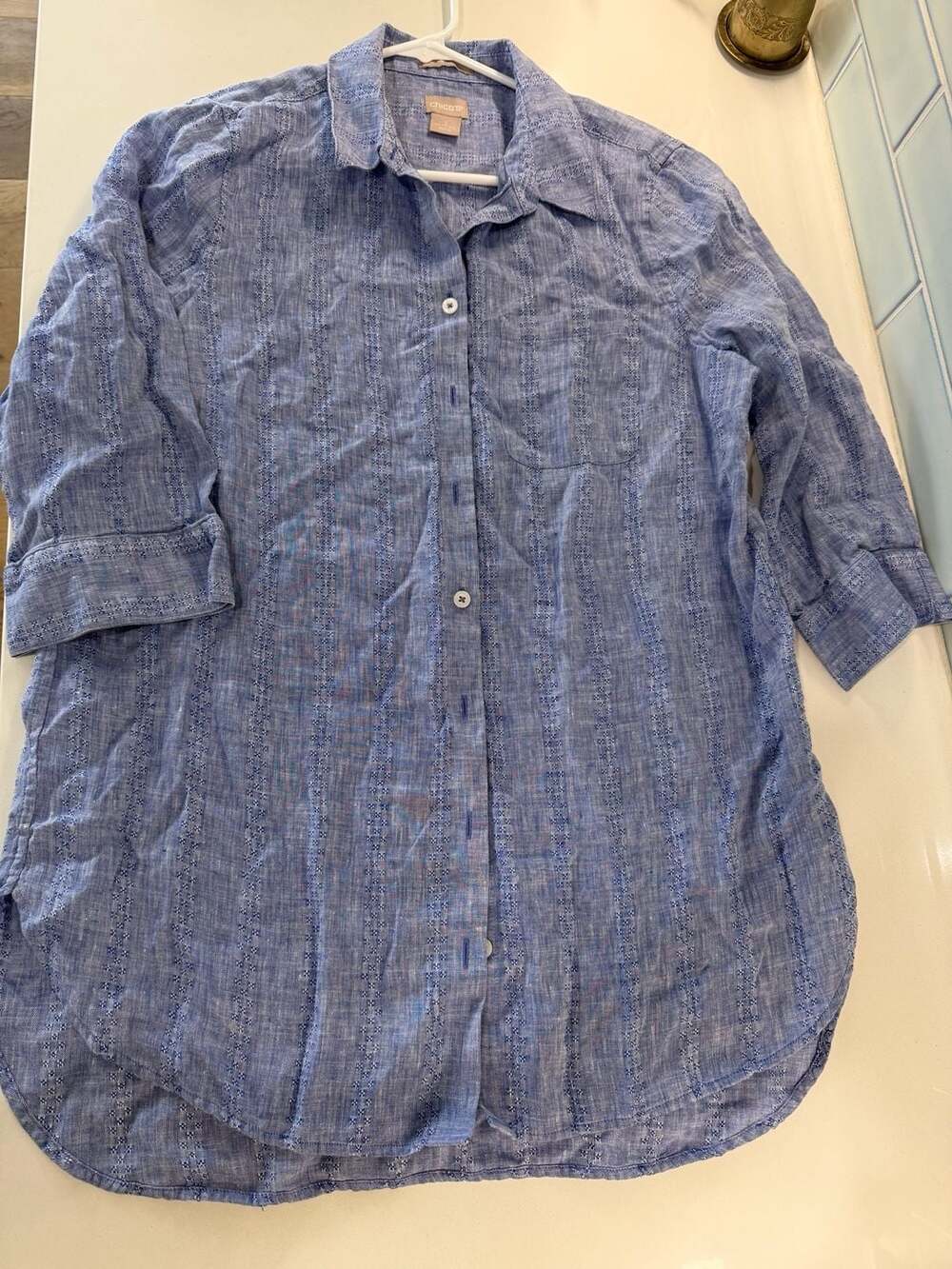 Chico's 100% Linen Striped Button Down Shirt Size 1 (8/10)